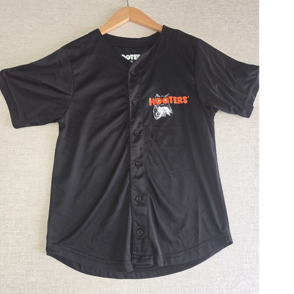 Hooters 83 Baseball Jersey Black Button Front Mesh Shirt XS Adult